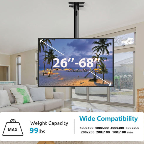 GLWIXY 26-68 inch 99lbs 400x400mm TV Ceiling Mount for Flat Screen Fits Most LCD LED OLED TVs Monitor Pole Mount up