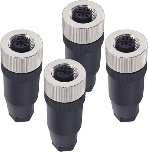 M12 5-Pin Female Circular Aviation Connector Plug, 12mm Waterproof Adapter Plug, 4 Pack