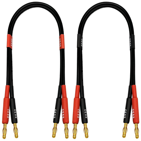 CESS-037-1f Banana Plug Male to Male Speaker Cable, 12 Gauge 680 Strand Count Silicone Soft Wire, 2 Cables