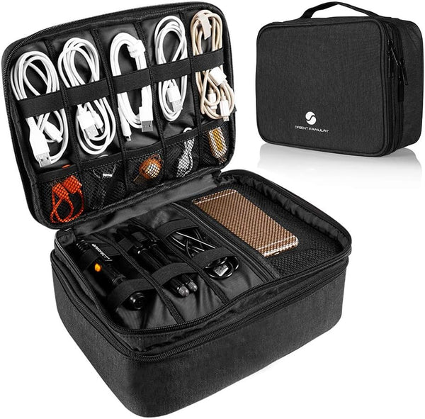 Travel Electronics Organizer - Waterproof Cable Organizer Bag for Electronic Accessories, Large Shockproof Storage Bag