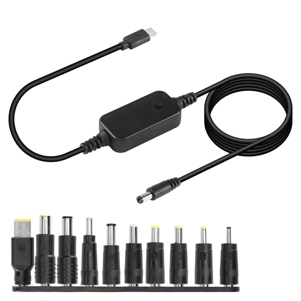 CERRXIAN 3.6FT USB C to DC PD Adapter Cable with 10 Connector Tips, Type-C to DC Power Cable Output Adjustable Voltage