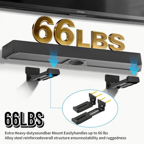 Kiiocwev 66LBS,Depth 4.09-7.28,All-Metal Soundbar Wall Mount Bracket -Universal Soundbar Mount&Soundbar Shelf
