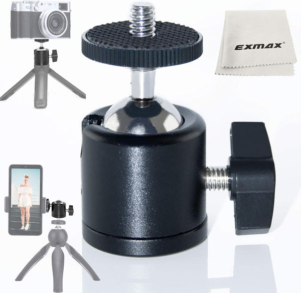 EXMAX 360 Degree Aluminum Alloy Body Rotating Swivel Mini Tripod Ball Head with 1/4" Screw Thread Base Mount for DSLR