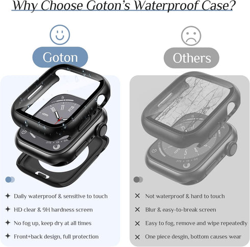 Goton 2-Pack Waterproof Apple Watch Case for SE Series 6 5 4, 40mm Screen Protector + 360 Protective Glass Cover