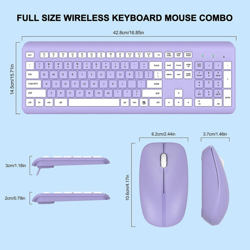 EDJO 2.4G Wireless Keyboard and Mouse Combo, Full-Size Silent Ergonomic Keyboard and Optical Mouse, Long Battery Life