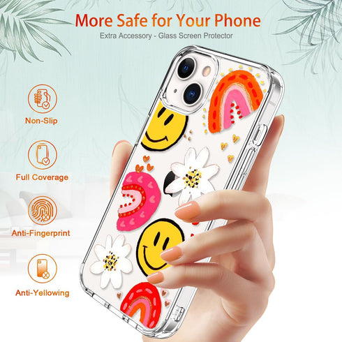 GiiKa iPhone 13 Case with Screen Protector, Clear Floral Shockproof Hard Case & TPU Bumper, Colorful Graffiti Design.