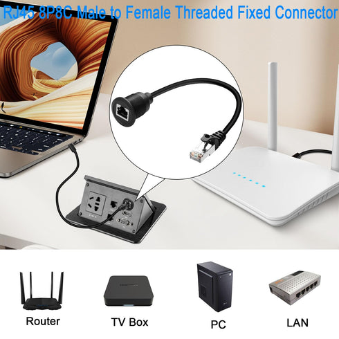 QIANRENON Cat6 RJ45 Flush Mount Network Short Cable Adapter, RJ45 8P8C Male to Female Threaded Fixed Connector,