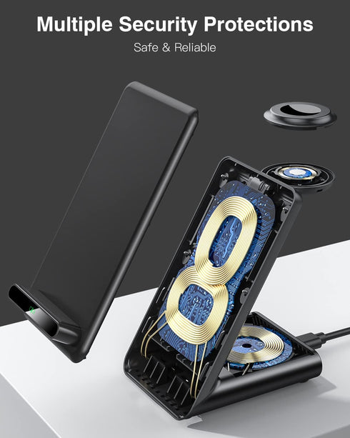 Wireless Charging Station, 3 in 1 Stand Made for Apple Watch Ultra/9/8/7/6/SE/5/4/3, Fast Wireless Charger for iPhone