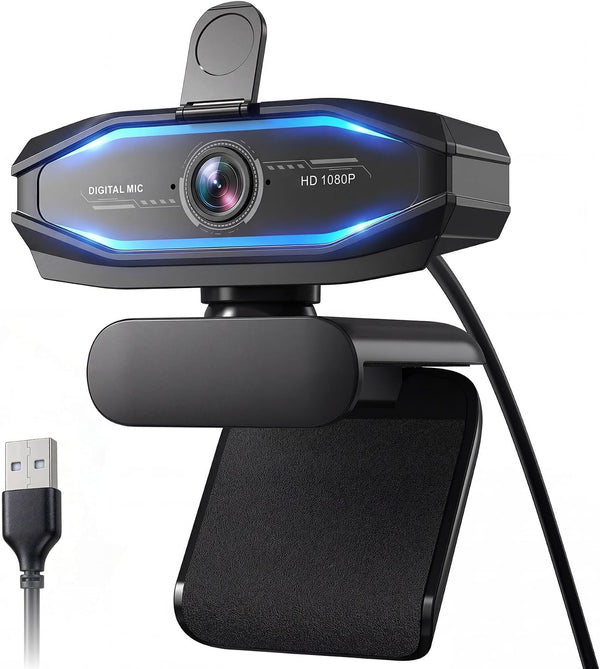 SweetLink 1080P Streaming Camera Webcam with Microphone and RGB Light,USB Computer Camera,Privacy Cover,Plug