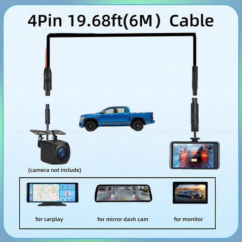 Epronic 4 19.68Ft 4PIN (4-pin 19.68ft), AHD1080P 720P Pin Dash Cam Rear View Backup Camera Male to Female Cable Reverse
