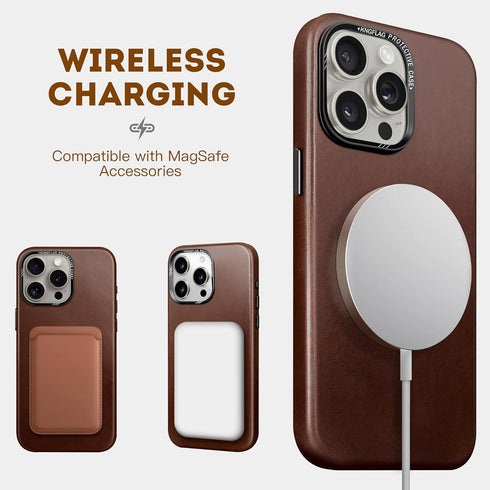 Genuine Leather Case for iPhone 15 Pro Max 6.7 inch, Rustic Brown, Oil Wax Top-Grain Leather, MagSafe Compatible