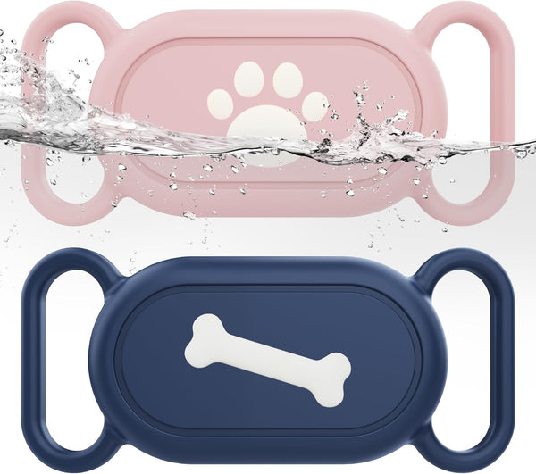 Waterproof Silicone Holder for Galaxy Smarttag2, 2 Pack Anti-Lost Scratch Resistant Cover for Pet Collars, Pink/Blue