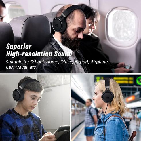 rockpapa Grade Wired Headphones with Microphone, Lightweight Foldable Stereo, 3.5mm Jack, Black
