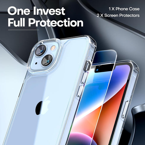 TAURI 3 in 1 iPhone 14 Case Clear, Not Yellowing with 2X Screen Protectors, Military-Grade Drop Protection, Slim 14