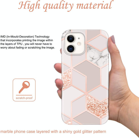 JAHOLAN Bling Glitter Sparkle Case for iPhone 12 Mini, Marble Design Clear Bumper TPU Soft Rubber Silicone Cover, 5.4