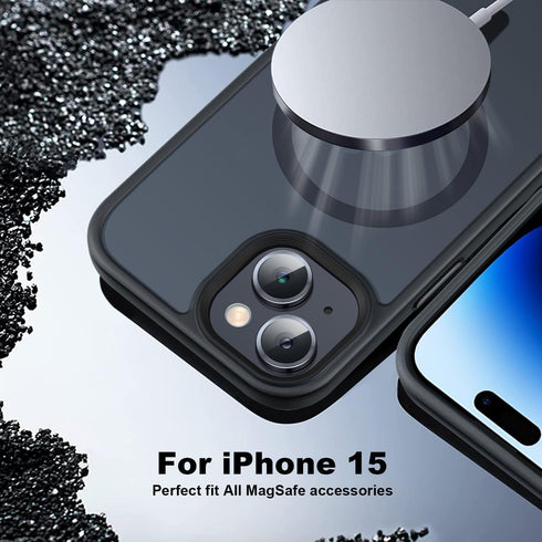 iPhone 15 Phone Case, Compatible with MagSafe, 10FT Drop Resistant Matte Skin Feeling Back Cover, Magnetic Case, Black