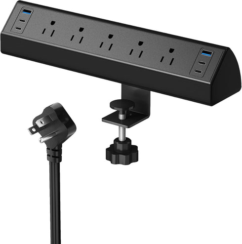 SURAIELEC Desk Clamp Power Strip with 5 Outlets, 40W Total Fast Charging Station,