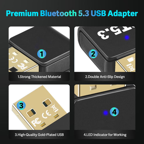 Latest Bluetooth 5.3 USB Adapter for PC Desktop, Wireless Transmitter Dongle for Windows 11/10/8.1/7 Computer Laptop, Plug & Play, Pair w/Bluetooth Headset Speaker Keyboard Mouse Printers