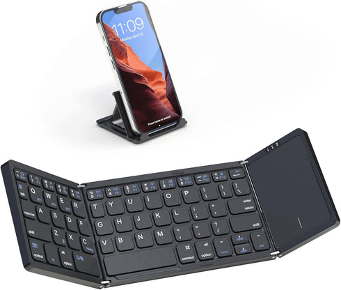 Foldable Bluetooth Keyboard with Touchpad, Portable Wireless Keyboard for iOS, Android, Windows, Mac, Sync Up to 3