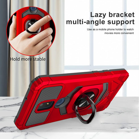 Cricket Icon 3, Splendor, AT&T Motivate 2 Case - Shockproof Protective Phone Case with Ring Stand - RS7 Red