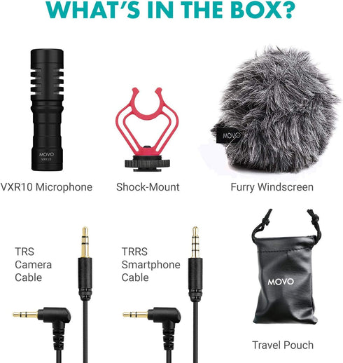 Movo VXR10 Universal Shotgun Mic for Camera - Compatible with DSLR, iPhone, Android Smartphones, with Accessories