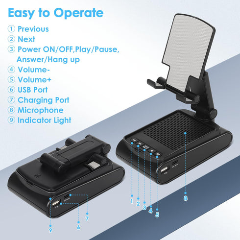 Multi-Angle Adjustable Mobile Phone Holder with Built-in Bluetooth Speaker, Easy to Carry, Unique Gift