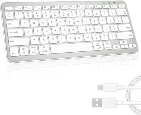 Ultra-Slim Bluetooth Keyboard, Wireless Rechargeable Ergonomic Keyboard for iPad, iOS, Android, Windows PC, White Silver