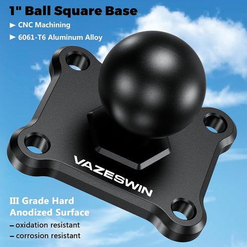2 PCS 1" Ball Mount with Aluminum Alloy Square Plate, Universal Electronic Device Mounting Base with AMPS Holes for Garmin, Lowrance, Humminbird, for RAM Mounts B Size Double Socket Arms