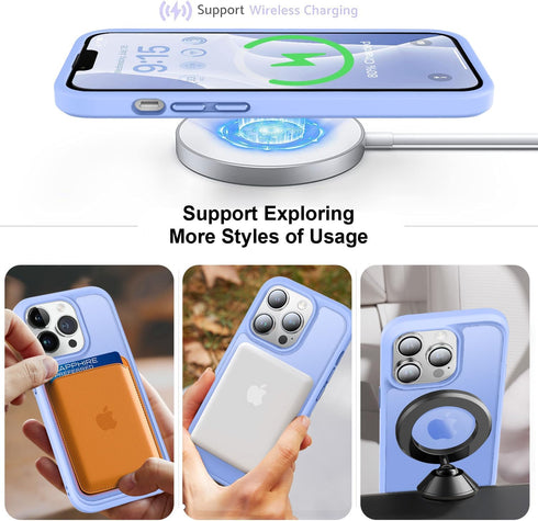 Vooii iPhone 13 Pro Case - Translucent Matte Magnetic Cover, Shockproof, Compatible with MagSafe, 6.1", Blue.