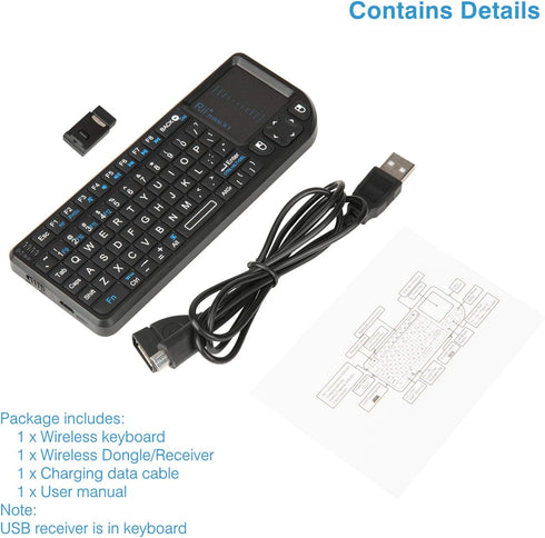 Rii Mini Wireless Keyboard with Touchpad & QWERTY, Bluetooth & 2.4G Connection, Backlit Portable Keyboard with Laser