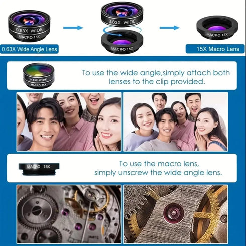 RayHenry 7 1, Phone Camera Lens Kit in Fish Eye + Wide Angle + Macro Camera Lenses, Cell Phone Len Attachments