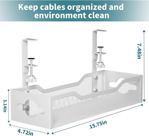 Litwaro Under Desk Cable Management Tray, No Drill Cable Organizer with Clamp for Desk Cord Management, Office, Home