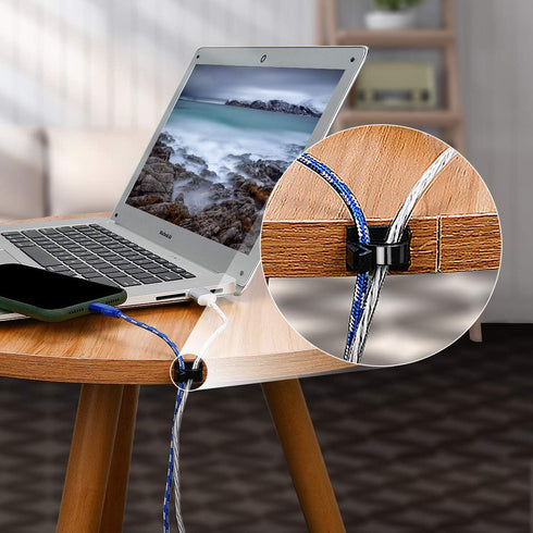 SOULWIT 50 Pcs Self Adhesive Cable Management Clips - Sticky Wire Organizers for TV, PC, Laptop, Home Office
