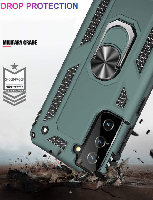 IKAZZ Military Grade Shockproof Heavy Duty Case for Galaxy S21 Plus, Pass 16ft Drop Test with Magnetic Kickstand Car