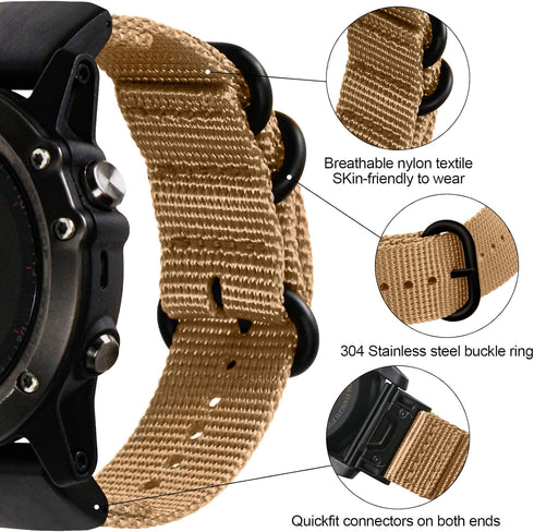 Garmin Fenix 5X 6X 7X 7 Pro/5X Plus 6X Pro/Fenix 3 3HR/Descent Mk2i Mk2 Mk1/D2 Delta Px/Tactix Delta/Enduro 26mm Khaki