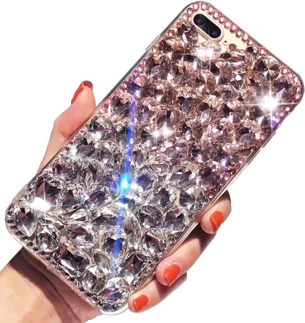 Bling Diamond Case for Samsung Galaxy S9, 3D Luxury Sparkle Crystal Rhinestone Phone Cover - Clear and Pink