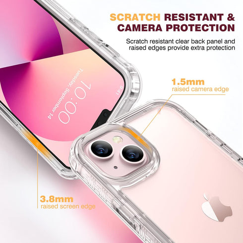 Diaclara Rugged Case for iPhone 13 - Full Body with Built-in Touch Sensitive Anti-Scratch Screen Protector, Crystal