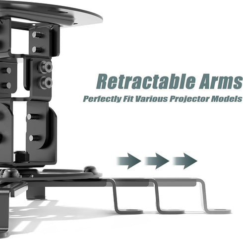 (PM-002-B), WALI Projector Ceiling Mount, Universal Low Profile Projector Mount with Retractable Arms and Multiple