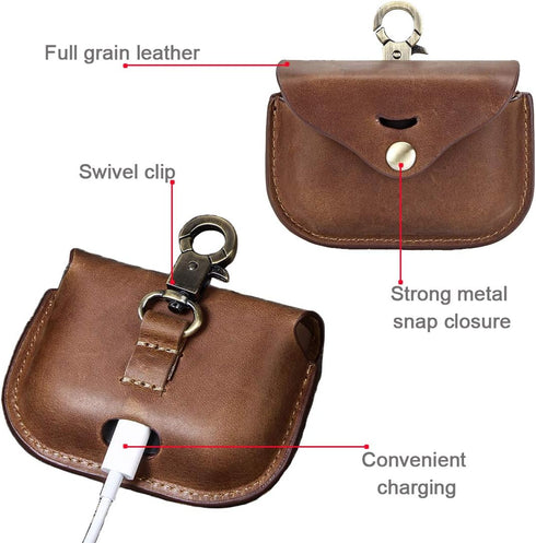 Compatible with So-ny WF-1000xm3 Case, Personalized Leather Case with Carabiner, Shockproof Cover (Brown)