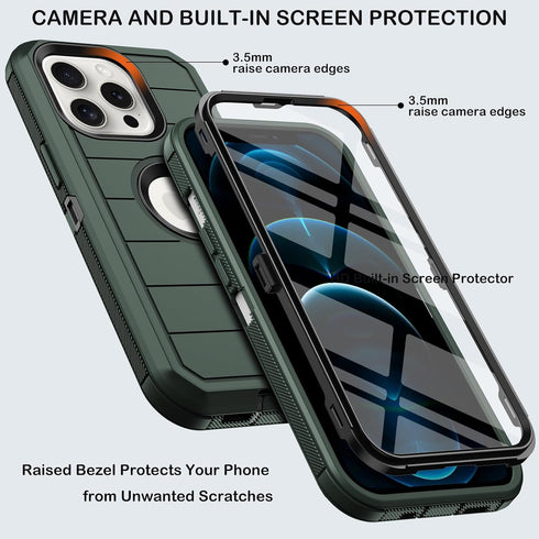 iPhone 12 Pro Max Case with Built-in Screen Protector, Heavy Duty Shockproof Drop Protection Military Grade
