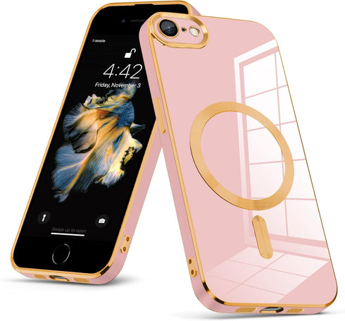 Magnetic Case for iPhone SE 3rd/2nd Gen, iPhone 8/7, Luxury Cute Soft TPU Anti-Scratch Slim Fit Shockproof Case, Pink