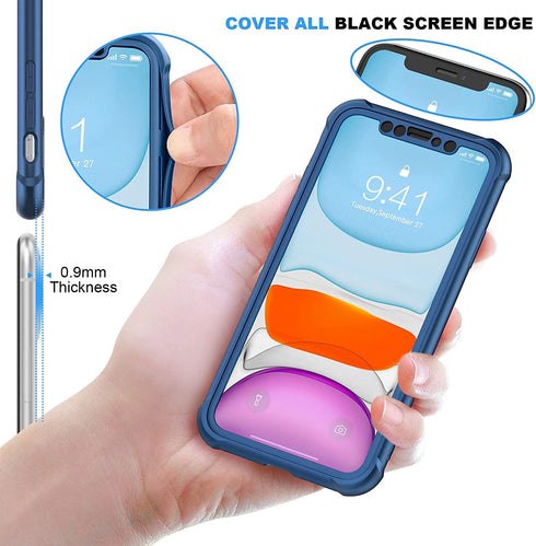ORETECH iPhone 11 Case with 2 x Tempered Glass Screen Protector, 10 Ft Military Grade Drop Test, Blue