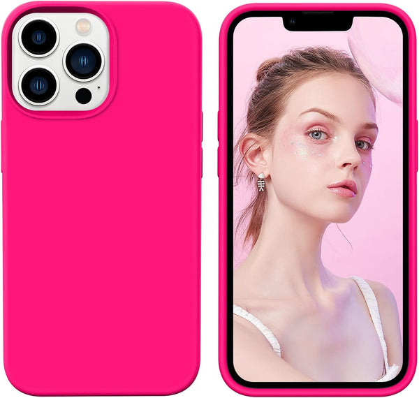 GUAGUA Compatible iPhone 13 Pro Max Case, 6.7 Inch Liquid Silicone Soft Gel Cover, Shockproof, Hot Pink