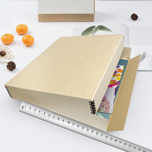 Lineco 17x22 Tan Museum Archival Storage Box, Acid-Free Drop Front Design with Metal Edge for Organizing Photos or