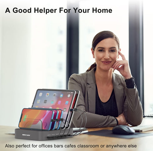 Charging Station for Multiple Devices, MSTJRY 5 Port Multi USB-A Charger Station with Power Switch for iPhone, iPad,