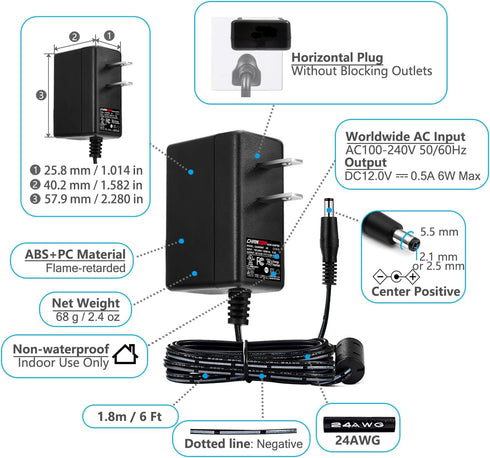 Chanzon 12V 0.5A Power Supply AC DC Switching Adapter, 12 Volt Wall Wart Converter