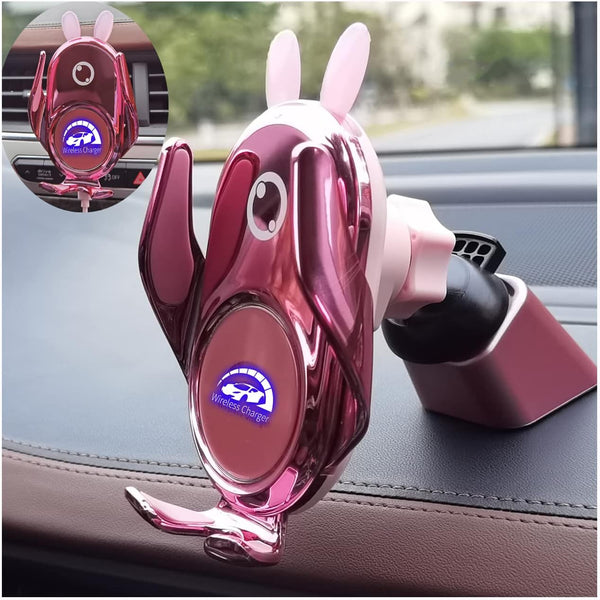 Wireless Car Charger Mount, Auto-Clamping 15W Dashboard Vent, Pink Cute Phone Holder for iPhone 14 13 12 11 Pro SE