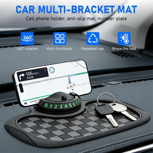 Generic 360 Multifunction Car Anti Slip Dashboard Mat with Rotatable Phone Holder, Temporary Parking Number, Organizer