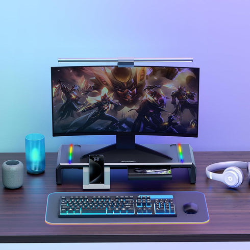 Monitor Stand Riser for Desk, Gaming Monitor with RGB Light, Foldable Computer Stand, Desk Organizers and Accessories