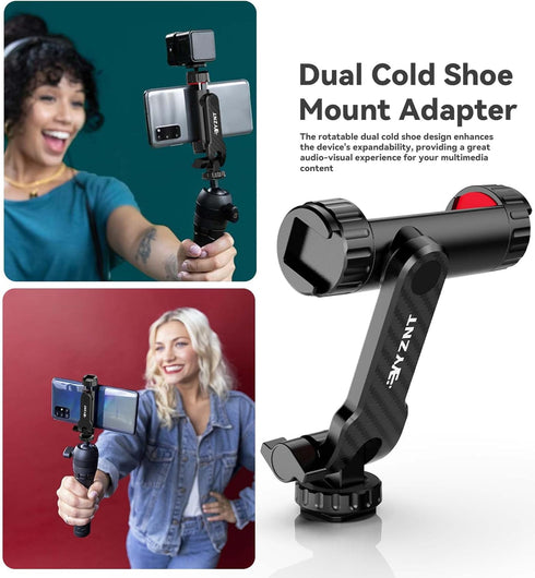 YZNT 2 1/4" 360Rotation 180Tilt Phone Tripod Mount, Universal Smartphone Holder with Cold Shoe Mount Adapter